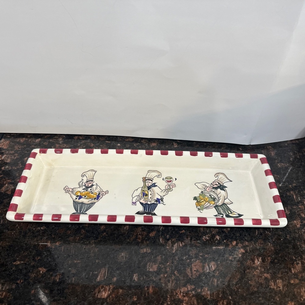 Sonoma Bordeaux Café 3 Chefs Ivory&Red Border 14.5" Rectangular Platter NHH-798